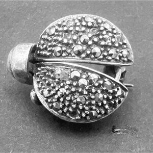 Vintage Ladybug Trembler Brooch Pin Sterling Silver Marcasite 925 Signed